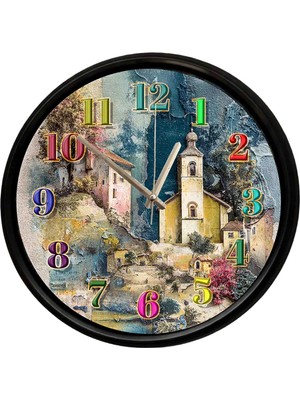 Caseras Vintage Kasaba Temalı Duvar Saati 28 cm – Sessiz Mekanizma Dekoratif Tasarım