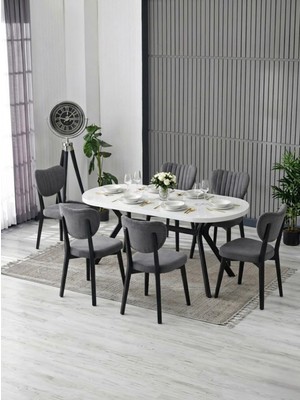JoyMassa Nova Mdf Yemek Masası Takımı (6 Adet Elma Sandalye/ 90X180 cm Yemek Masası)
