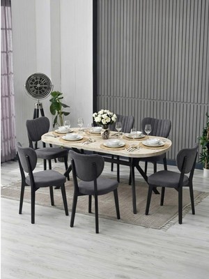 JoyMassa Nova Mdf Yemek Masası Takımı (6 Adet Elma Sandalye/ 90X180 cm Yemek Masası)