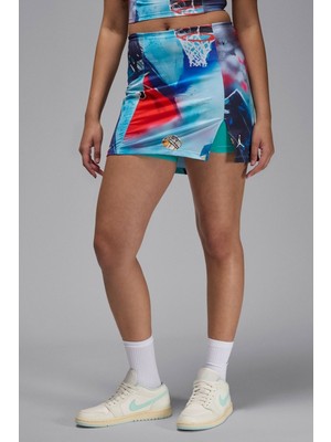 Nike Jordan Printed Knit Womens Skirt Grafik Baskılı Taytlı Kadın Günlük Etek Mavi