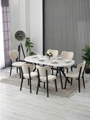 JoyMassa Nova Mdf Yemek Masası Takımı (6 Adet Elma Sandalye/ 90X180 cm Yemek Masası)
