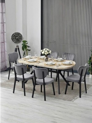 JoyMassa Nova Mdf Yemek Masası Takımı (6 Adet Elma Sandalye/ 90X180 cm Yemek Masası)