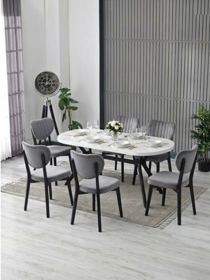 JoyMassa Nova Mdf Yemek Masası Takımı (6 Adet Elma Sandalye/ 90X180 cm Yemek Masası)