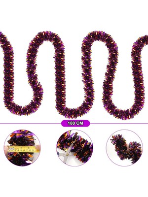 ÖNÇ - PRİME Mor Turuncu Renk 4 cm Genişlik Garland Çift Renk Sim Süs 180 cm