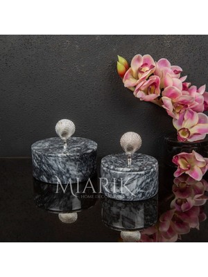 Miarik Design Koyu Gri Bursa Siyahi Mermer Pirinç Kulplu 2 Li Dekoratif Kutu