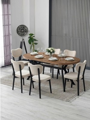 JoyMassa Nova Mdf Yemek Masası Takımı (6 Adet Elma Sandalye/ 90X180 cm Yemek Masası)
