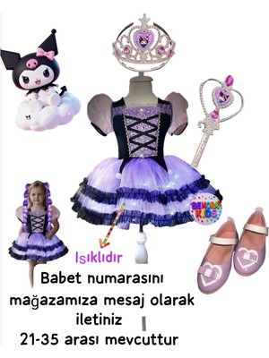 Kuromi Işıklı Elbise Kostüm Kuromi Babet Taç Asa Doğum Günü Hediye Set