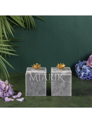 Miarik Design Dekoratif Grı Mermer Aksesuar Detaylı Kare Baharatlık, Kutu