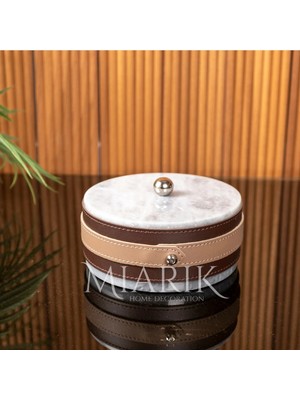 Miarik Design Deri Detayli  Dekoratif Mermer Pirinç Kulplu Dekoratif Kutu