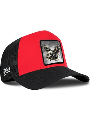 BlackBörk Kartal Logolu Siyah-Kırmızı Trucker Şapka