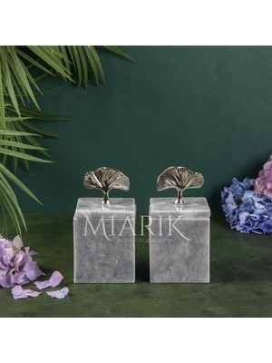 Miarik Design Dekoratif Grı Mermer Aksesuar Detaylı Kare Baharatlık, Kutu