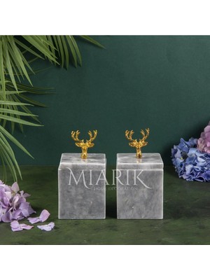 Miarik Design Dekoratif Grı Mermer Aksesuar Detaylı Kare Baharatlık, Kutu