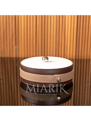 Miarik Design Deri Detayli  Dekoratif Mermer Pirinç Kulplu Dekoratif Kutu