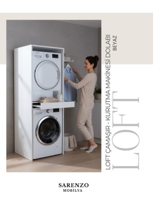 Sarenzo Loft Çamaşır Makinası Dolabı Kurutma Makinası Dolabı Banyo Dolabı (Beyaz)