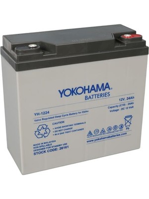 Akıllı Bayi Yokohama YH-122.4 12 Volt - 24 Amper Elektrikli Bisiklet Aküsü (180X76X167 Mm)