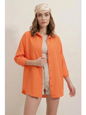 Klins Kids Kadın Basic Oversize Pamuklu Turuncu Gömlek