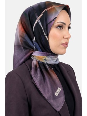 Hadiora Kadın Lila Siyah Soyut Çizgi Desenli Dikişli Yazma