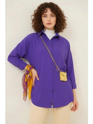 Klins Kids Kadın Oversize Kesim Basic Pamuklu Mor Tesettür Gömlek