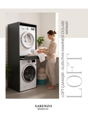 Sarenzo Loft Çamaşır Makinası Dolabı Kurutma Makinası Dolabı Banyo Dolabı (Antrasit)