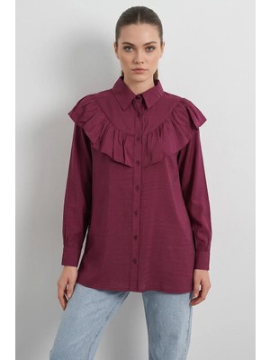 Klins Kids Kadın Fırfır Detaylı Bordo Gömlek Tunik