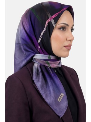 Hadiora Kadın Mor Soyut Çizgi Desenli Dikişli Yazma