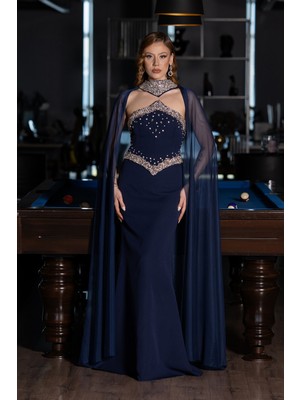 Abiyefon Taşlı Straplez Yaka Peplum Uzun Balık Abiye Elbise ABU5866