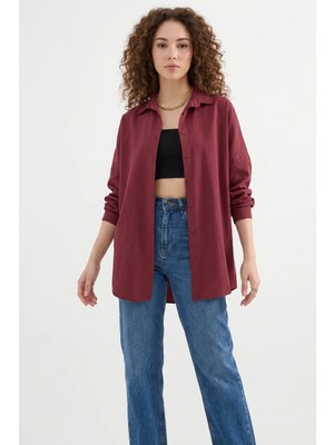 Klins Kids Kadın Oversize Basic Pamuklu Mürdüm Gömlek