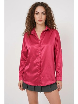 Klins Kids Kadın Oversize Saten Bordo Gömlek
