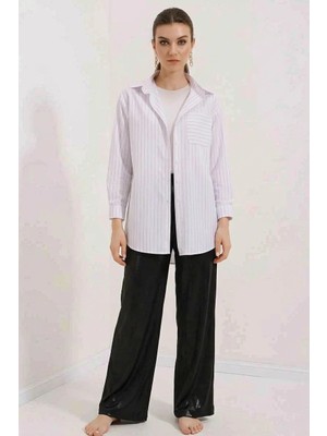 Klins Kids Kadın Oversize Çizgili Pamuklu Beyaz Gömlek