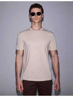 Pierre Cardin Erkek Koyu Bej Regular Fit %100 Pamuk Bisiklet Yaka Tişört 50327872-VR088