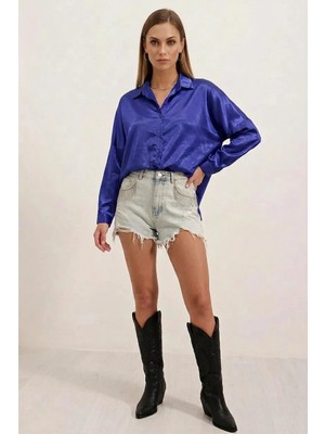 Klins Kids Kadın Oversize Saten Saks Gömlek