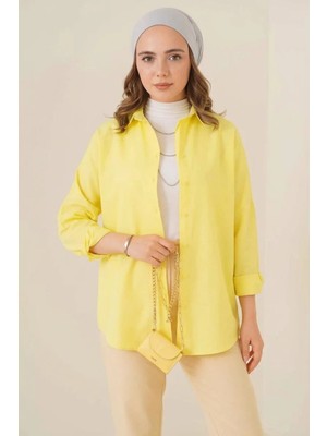 Klins Kids Kadın Oversize Basic Pamuklu Sarı Tesettür Gömlek