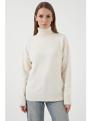 Klins Kids Kadın Balıkçı Yaka Oversize Triko Ekru Kazak