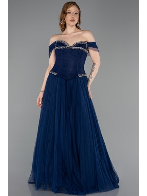 Abiyefon Taş Işlemeli Straplez Peplum Uzun Dantel Abiye ABU5996