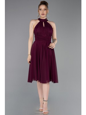 Abiyefon Halter Yaka Midi Şifon Mezuniyet Elbisesi ABK2612