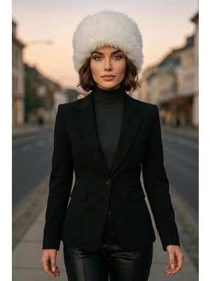 Klins Kids Kadın Klasik Yaka Peluş Pamuklu Ekru Şapka