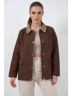 Klins Kids Kadın Klasik Yaka Cep Detaylı Oversize Kahverengi Ceket