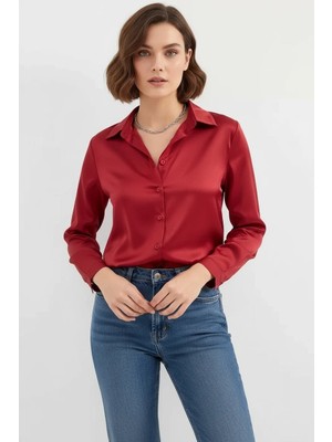 Klins Kids Kadın Saten Bordo Gömlek