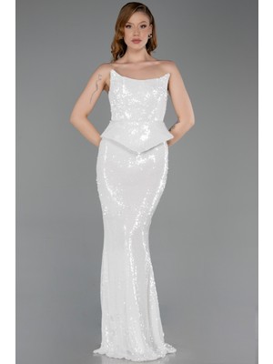 Abiyefon Straplez Yaka Peplum Kesim Uzun Pul Payet Abiye ABU5721