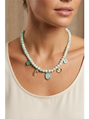 Petek Aksesuar Mint Yeşili Alaçatı Cam Boncuk Sea Shell Charm Kolye