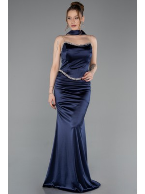 Abiyefon Taşlı Straplez Peplum Uzun Saten Mezuniyet Elbise ABU6079