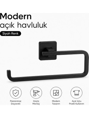 Badem10 Siyah Açık Havluluk Modern Tasarım Metal Banyo Havlu Askılığı Duvar Montajlı Dayanıklı Kullanım