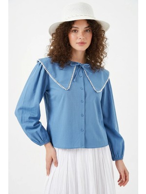 Klins Kids Kadın Bebe Yaka Pamuklu Indigo Gömlek