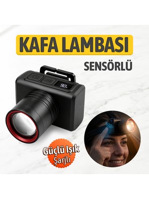 Badem10 Sensörlü Kafa Lambası Güçlü LED Işıklı Type C Şarjlı Profesyonel Suya Dayanıklı Kamp Av Feneri