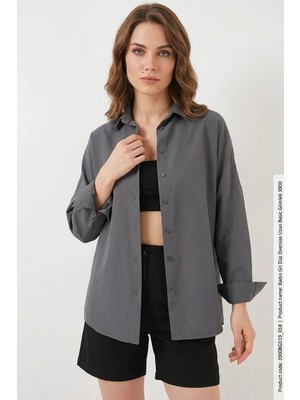 Klins Kids Kadın Oversize Kesim Basic Pamuklu Gri Gömlek