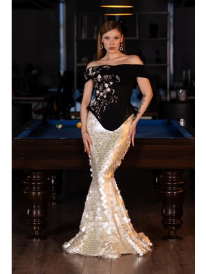 Abiyefon Peplum Detay Balık Pullu Özel Tasarım Abiye ABU5952