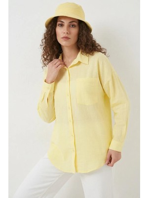 Klins Kids Kadın Tek Cepli Oversize Viskon Açık Sarı Gömlek