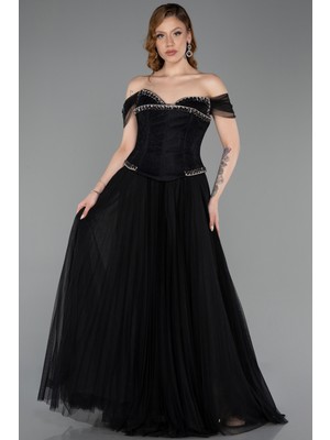 Abiyefon Taş Işlemeli Straplez Peplum Uzun Dantel Abiye ABU5996