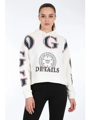 Klins Kids Kadın Kapüşonlu Baskılı Pamuklu Beyaz Sweatshirt
