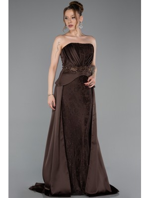 Abiyefon Straplez Peplum Kesim Kuyruklu Uzun Dantel Abiye ABU5615